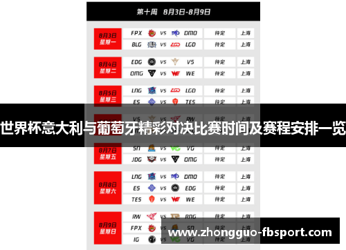 世界杯意大利与葡萄牙精彩对决比赛时间及赛程安排一览