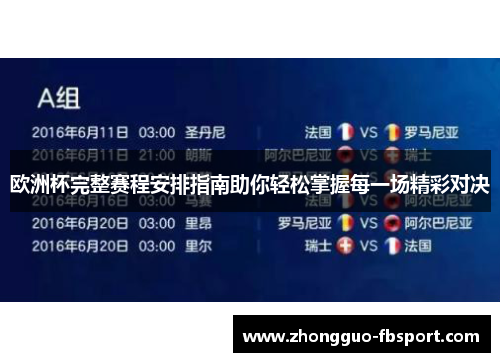 欧洲杯完整赛程安排指南助你轻松掌握每一场精彩对决 欧洲杯完整赛程安排指南助你轻松掌握每一场精彩对决